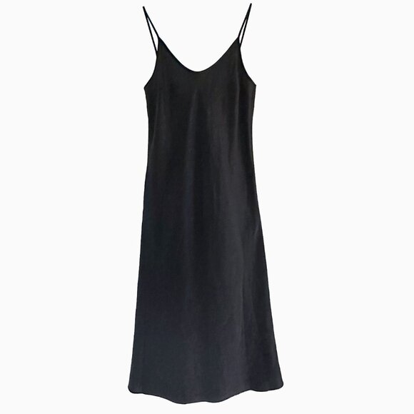Uniqlo Satin Silky Black Maxi Slip Dress Spaghetti Straps Chic Coquette 90s Sz S - Picture 2 of 6